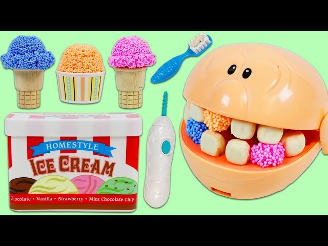 Feeding Mr. Play Doh Head Play Foam Ice Cream and Visiting the Dentist!