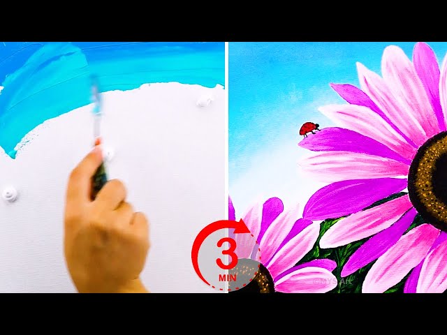 How To Paint Flowers in 3 Minutes Step by Step for beginners 😍 | Acrylic Painting Techniques