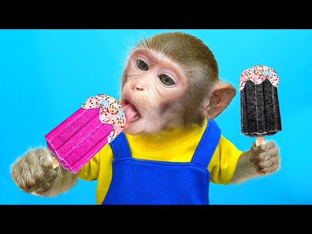 KiKi Monkey playing with Fresh BlackPink Ice Cream Vending Machine | KUDO ANIMAL KIKI