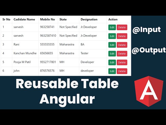 Reusable Table Component Angular 17  | Angular tutorial | Reusable components in angular