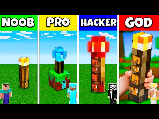Minecraft Battle: NOOB vs PRO vs HACKER vs GOD: INSIDE TORCH HOUSE BASE BUILD CHALLENGE / Animation