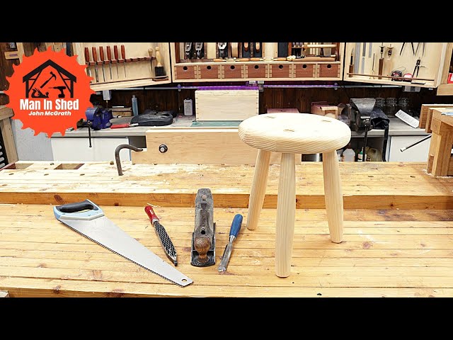 How to Make a Three Legged Stool. A Beginner Hand Tool Woodworking Project. Few Tools Required!!