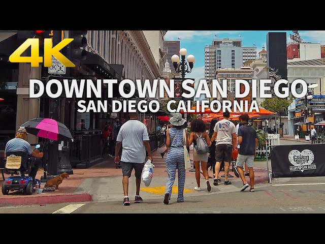 SAN DIEGO - Walking Downtown San Diego, Gaslamp Quarter(Fifth Ave), California, USA, Travel, 4K UHD