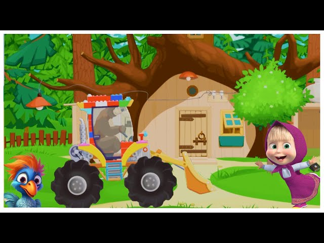 Mascha baut mit Bagger ein Baumhaus | Bagger Kinder