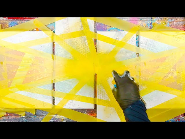 Abstract Art Painting Demo With Masking Tape and Acrylic Paint | Simuti