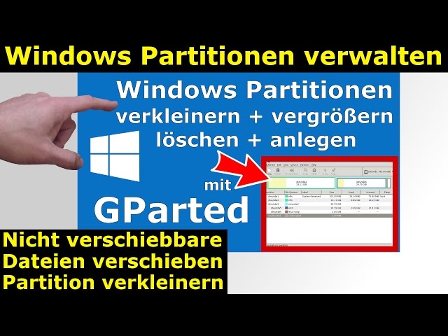 Windows 7 und 10 Partitionen verwalten + verkleinern - GParted - nicht verschiebbare Dateien