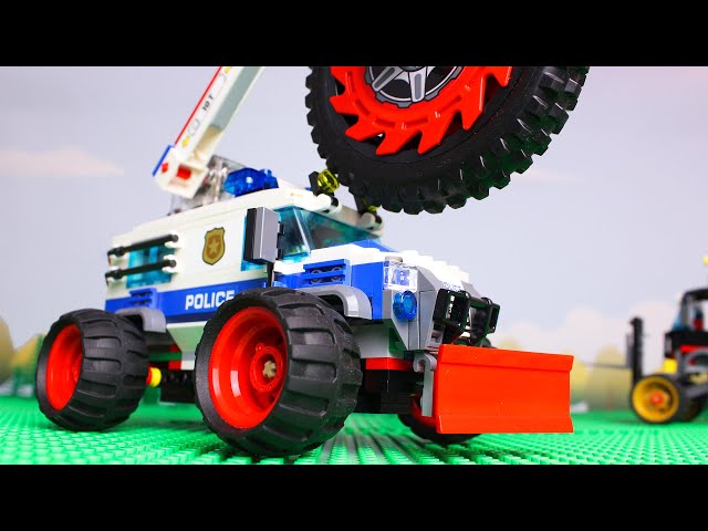 LEGO Cars and Trucks Experimental Bulldozer Steamroller Police Car video for kids