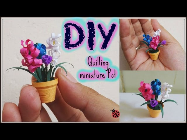 Quilling miniature flower pot in 3d, diy