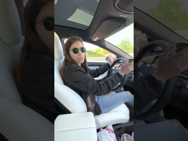 Mariah's First Time Driving a Tesla #shorts