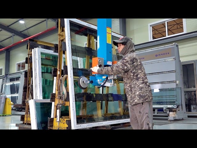 Sliding Window Manufacturing Process. Double Glazed Windows Mass Production Factory