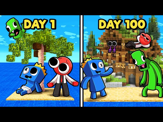 100 DAYS Survival Island as RAINBOW FRIENDS! (Minecraft)