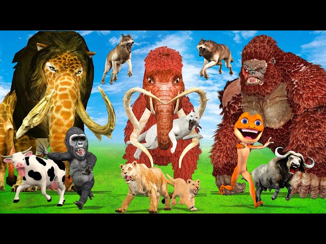 Monster Lion Mammoth vs Giant Gorilla Fight Cow Buffalo Dog Lion Cub Saved By Gorilla Woolly Mammoth