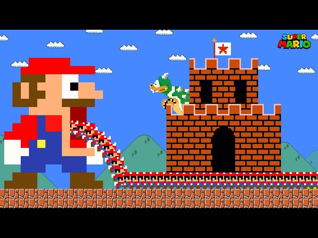 Mario Big Mouth and 9999 Tiny Mario March Madness vs Bowser Castle