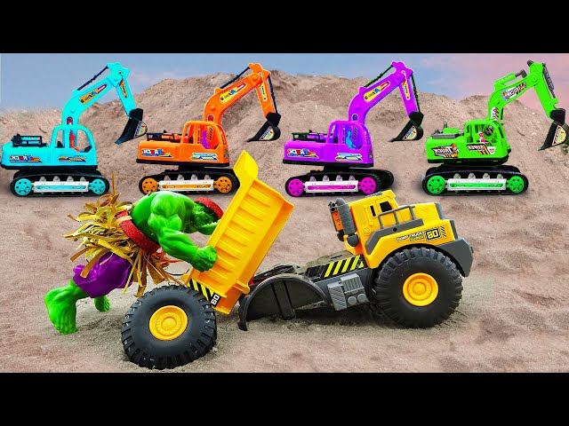 Rescue excavators and trucks with Superman and Hulk - SACO TOYS TV