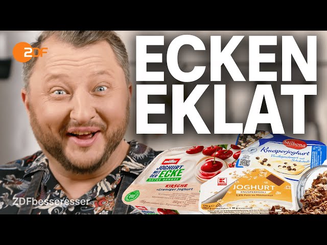 Jämmerlicher Joghurt: Sebastian zerlegt Joghurt mit der Ecke in seine Einzelteile
