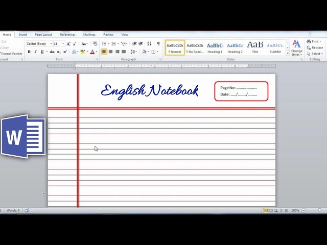 How to make English Notebook Page in Ms Word Hindi || English notebook cover design || Notebook