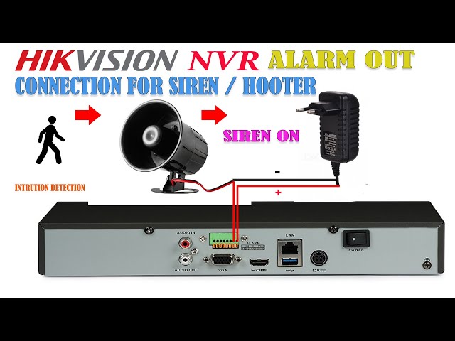 Hikvision NVR Alarm out Wiring, connect Siren or hoot make noise when motion detect / event happaned