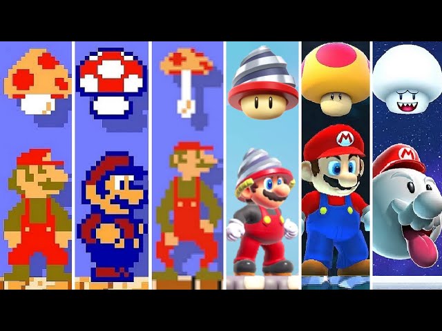 Evolution of Mushroom Power-Ups in Super Mario Bros. Games (1985-2023)