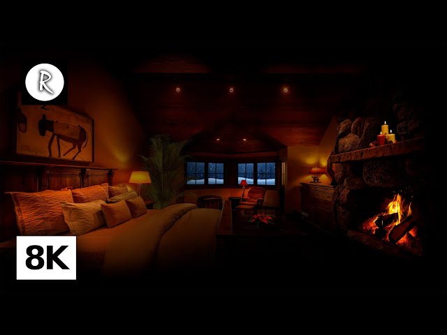 Cozy Fireplace w Bllizzard Snowstorm North Lake Tahoe | Fire burning, Snow & Arctic winds - 8K
