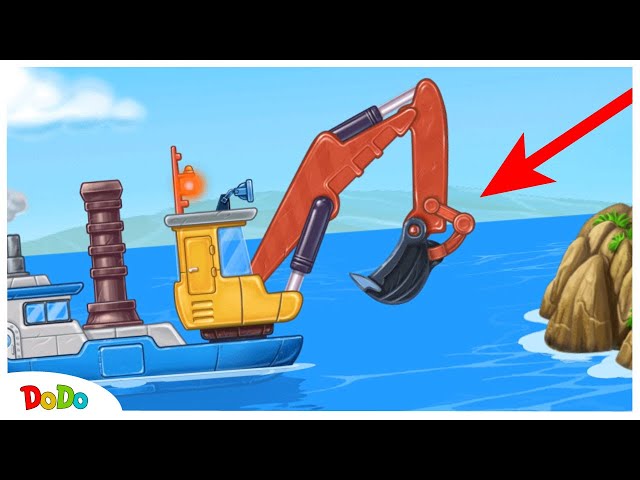 Baggerboot im Einsatz Kindervideo DEUTSCH | Baufahrzeuge als Boote | DoDo Kindervideo