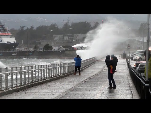 Fierce winds send huge waves crashing onto Victoria-area roads