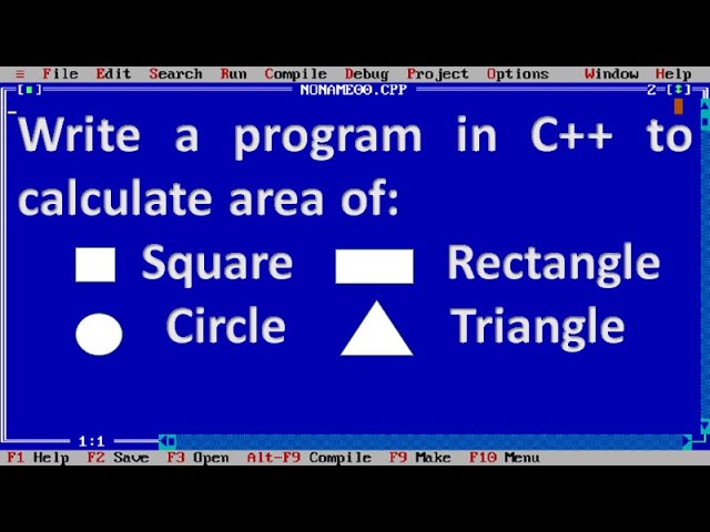 Program in C++ to calculate area of square, rectangle, circle and triangle.
