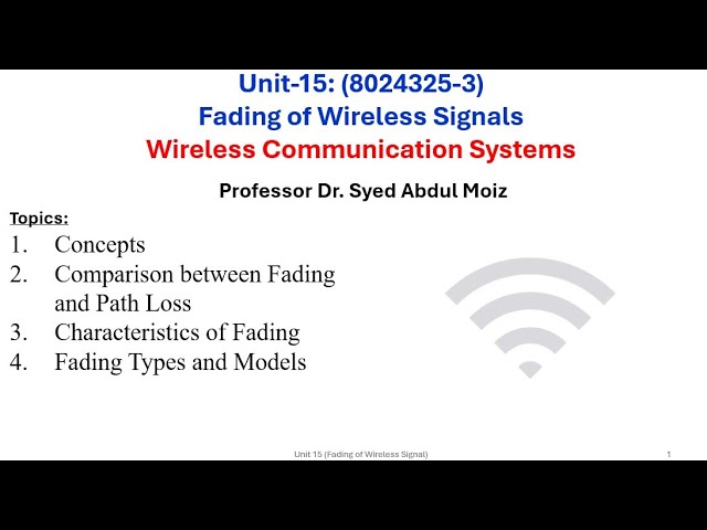 Wireless Communication System Unit 15: Fading of Wireless Signals