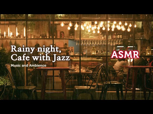 ASMR Relaxing Jazz Music & Rainy Night Coffee Shop Ambience 3hr + Timer