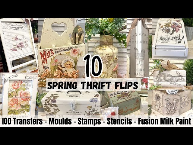 10 Spring Thrift Flips using IOD Transfers, Moulds & Stamps | DIY Decor | Stencilling | Milk Paint