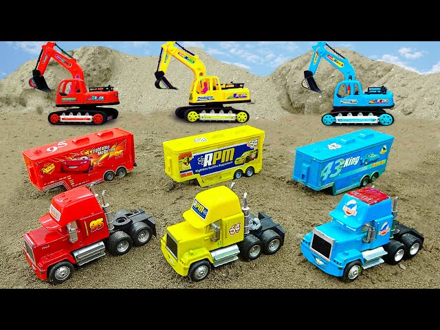 JCB Excavator, crane, dump truck looking for disney pixar cars, Lightning McQueen | Bé cá đồ chơi