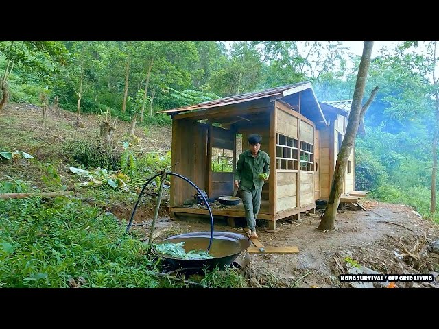 Quickly complete the kitchen, solid wood walls and windows, cooking chayote | Building Life | Ep.124