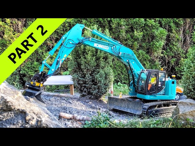 Bridge construction. RC Scale Excavator, Kobelco SK270 SR, Scania 10x8 Truck, Crane. PART 2