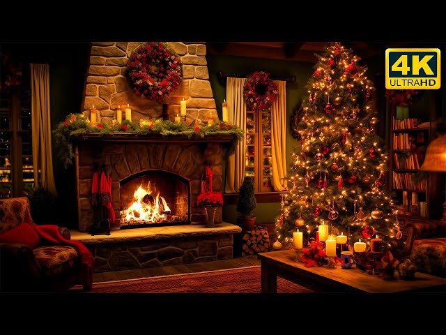🔥Cozy Christmas Fireplace 4K (12 HOURS). Fireplace with Crackling Fire Sounds. No Music
