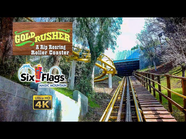 2024 Gold Rusher Roller Coaster On Ride Front Seat 4K POV Six Flags Magic Mountain