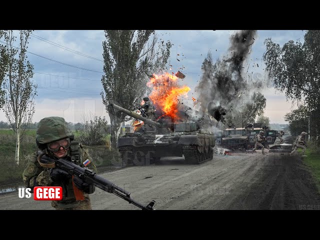 Brutal Moment! Dozens of Ukrainian Thermobaric Drones Destroy All Russian Tanks While Convoy