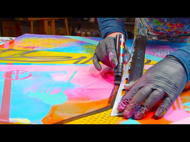 Colorful Pop Art / Abstract Painting Demo With Masking Tape and Acrylic Paint | Sparate