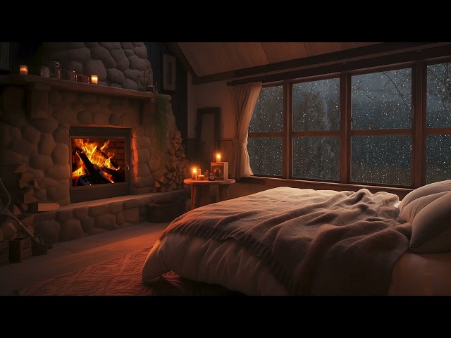Cozy Cabin Rain Sounds Atmosphere丨Crackling Firewood Burning Sounds for Deep Sleep丨Rain ASMR