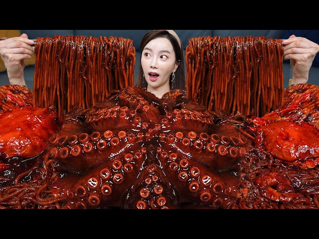 ENG SUB) Seafood Combination FLEX 🔥 Amazing Octopus Jjajang Noodle Ramen Mukbang ASMR Ssoyoung