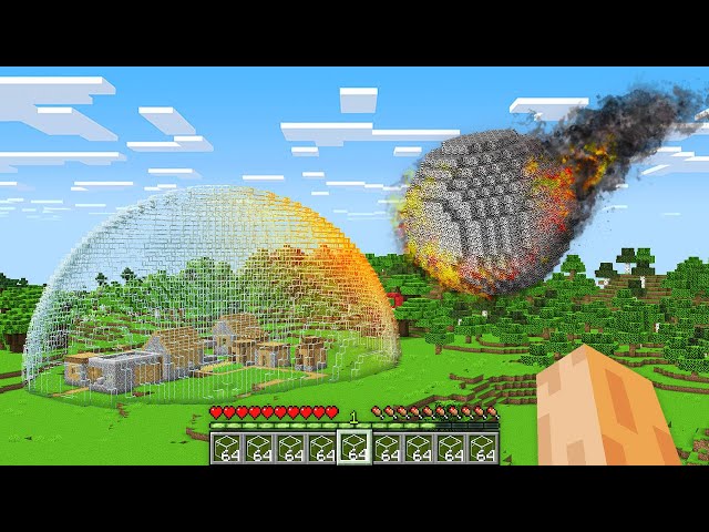 This is GLASS DOME Defense My Village from BEDROCK METEOR in Minecraft !!! Apocalypse Challenge !!!