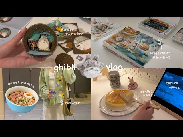 ghibli vlog ☁️ productive morning + ghibli foods, movies, painting, paper theater :: self care day