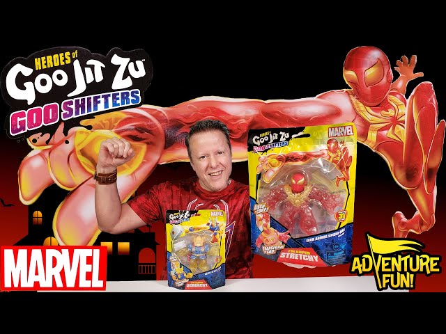 4 Marvel Heroes of Goo Jit Zu Goo Shifters Including Iron Armor Spider-Man AdventureFun Toy review!