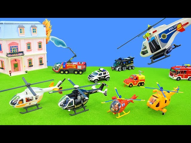 Helicopter Rescue: Police, Ambulance & Fireman Trucks in Playmobil City Action | Toys for Kids