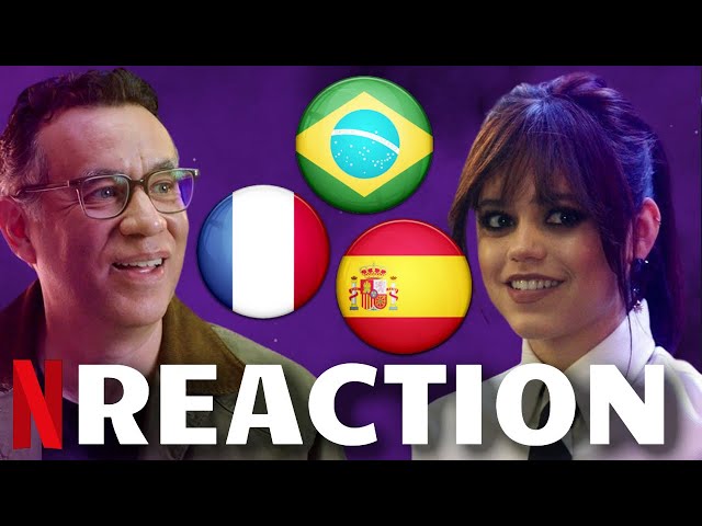 WEDNESDAY Cast React To Their Own Show In Different Languages By Playing The Dub Challenge | Netflix