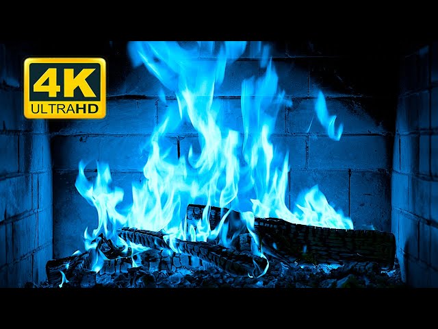 🔥🎃 Halloween Fireplace 4K (12 HOURS). Blue Fireplace with Crackling Fire Sounds
