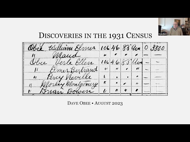 Discoveries in the 1931 Canadian Census – Dave Obee (31 August 2023)