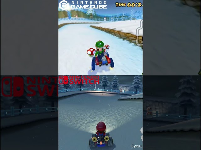 Mario Kart 8 vs Double Dash - Sherbet Land Nintendo Gamecube vs Switch Track Graphics Comparison
