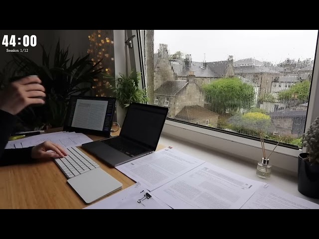 12 HOUR STUDY WITH ME⎢Background noise, 10 min Break, No music, Study with Merve