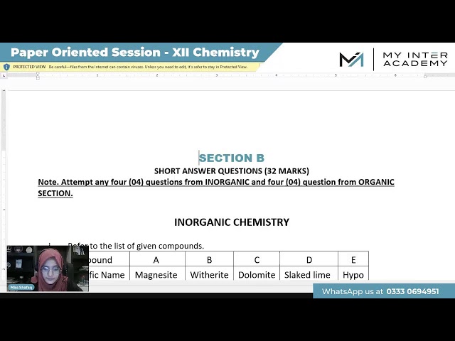 Paper Oriented Session - XII Chemistry