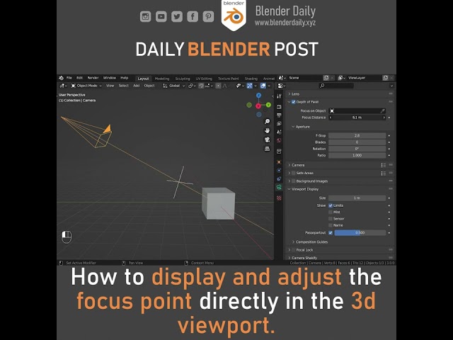 How to display and adjust the focus point directly in the 3d viewport in Blender