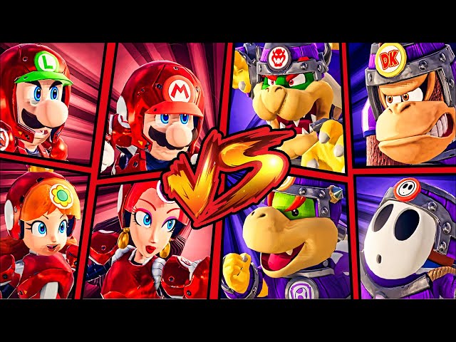 Team Mario, Luigi, Daisy, Pauline vs Team Bowser, Donkey Kong, Shy Guy, Bowser JR.